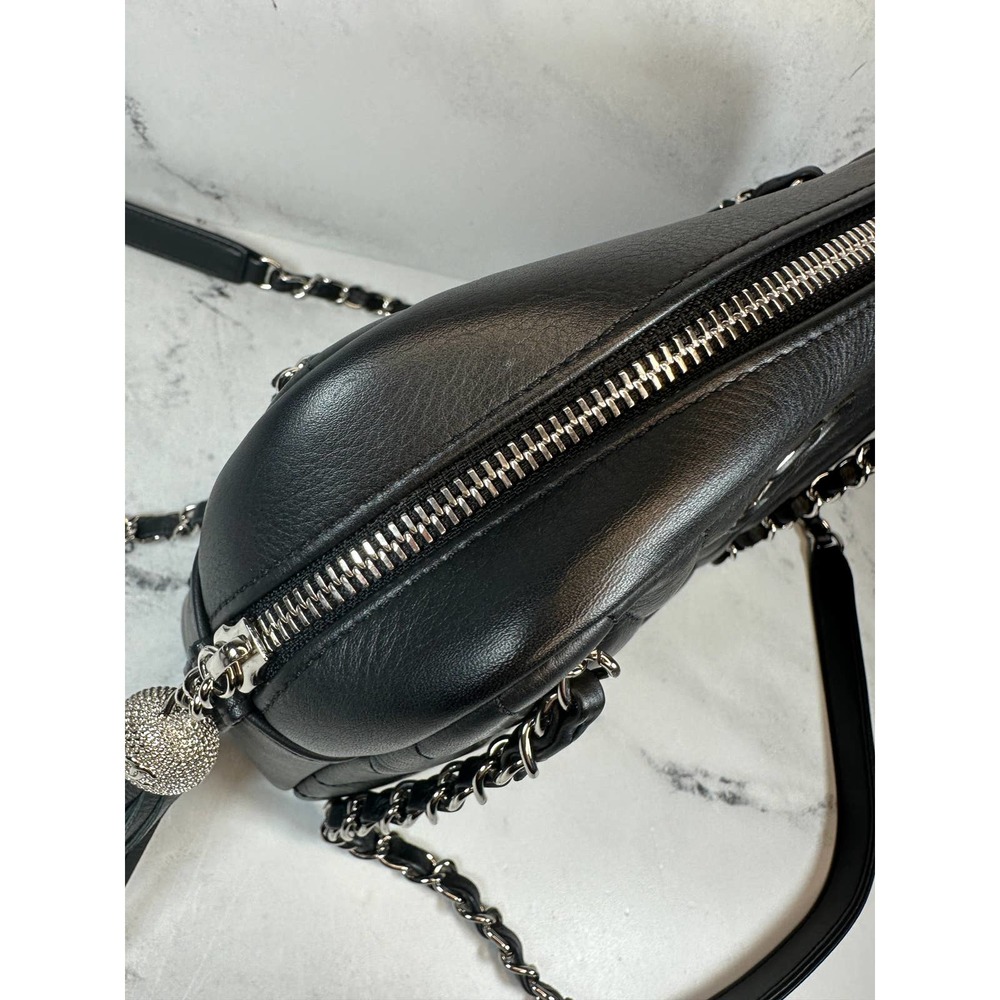 Chanel Chevron Camera Case Bag CC Black Diagonal Shoulder Purse Handbag Silver - Picture 8 of 16